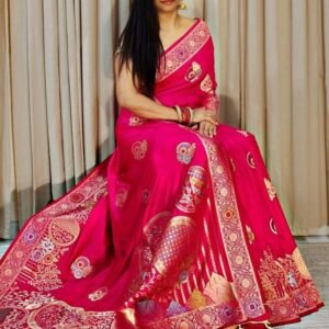 Luxury Look Pink Banarasi Khadi Silk Saree for Women