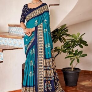 Luxury Look Pure Cotton Rama Saree and Blouse