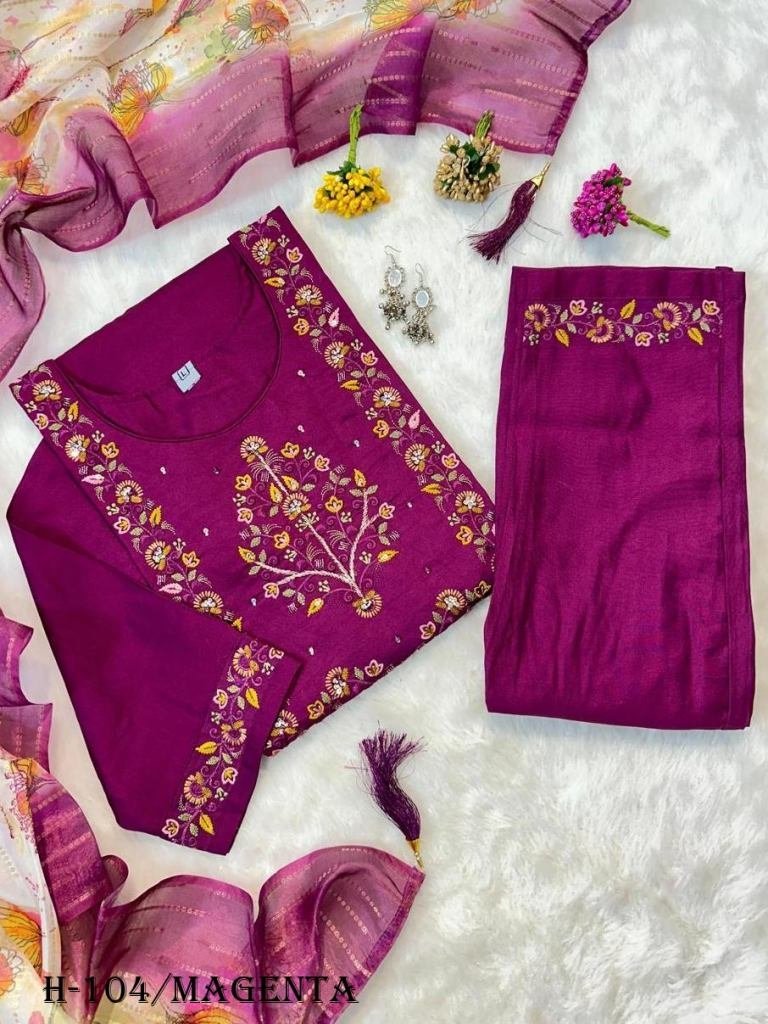 magenta hand work kurti pant w 1725268099 Magenta Hand Work Kurti Pant With Dupatta