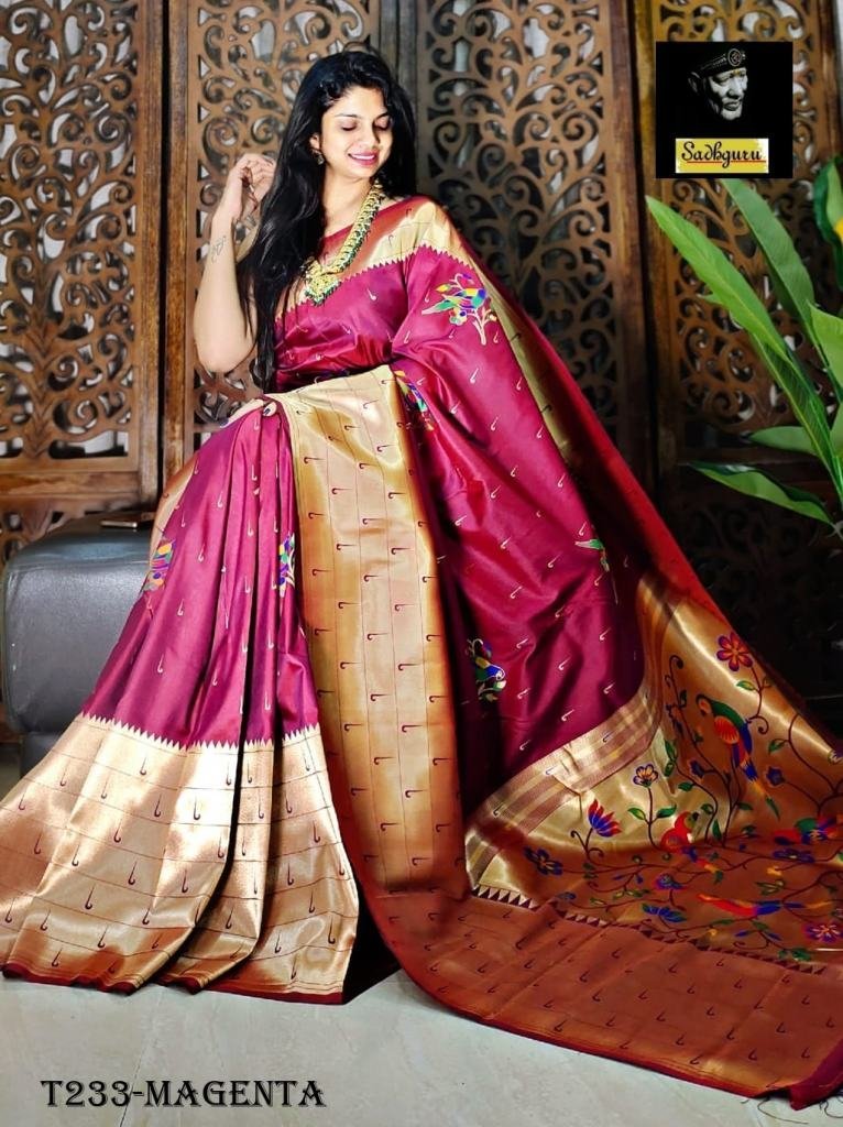 magenta parrot design kanjivar 1721022743 Maroon Parrot Design Kanjivaram Silk Paithani Saree