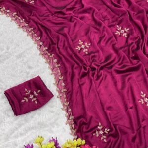 Magenta Silk Handwork Embroidered Silk Blend Saree