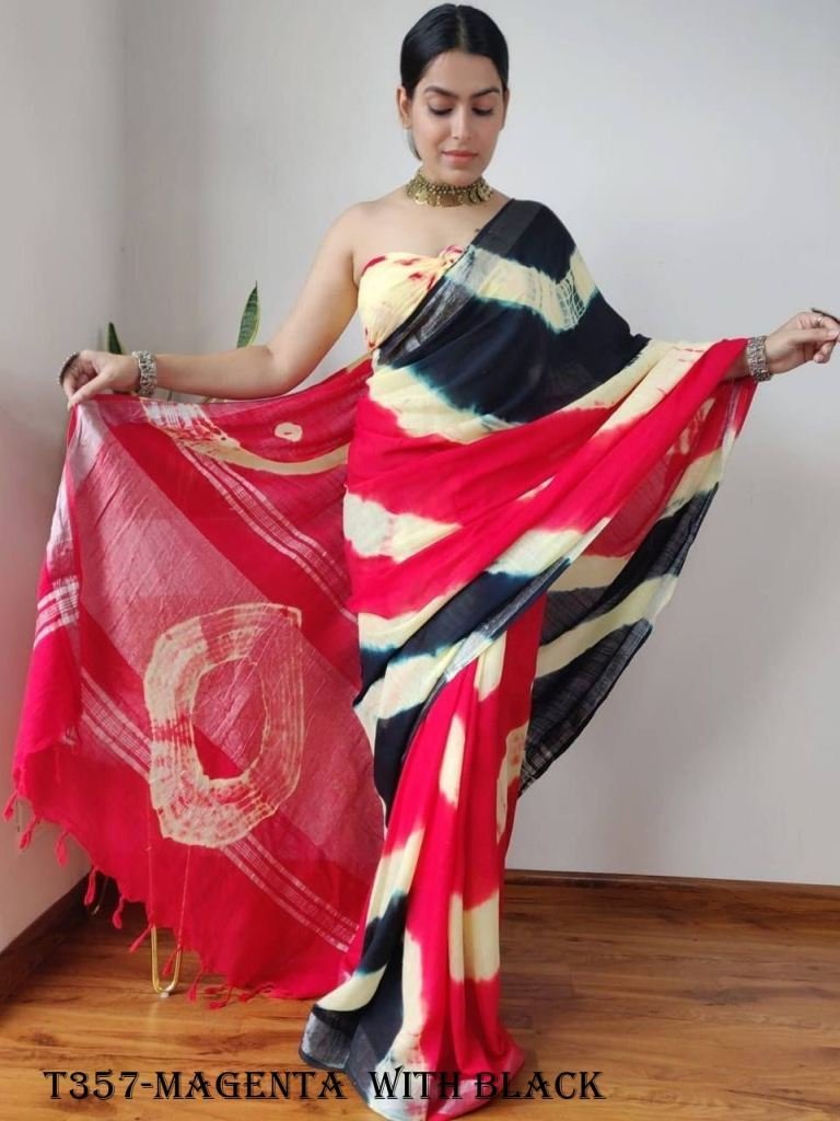 magenta with black shibori sar 1725009901 Magenta With Black Shibori Saree With Blouse