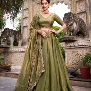 Mahendi Green Lehenga With Thread Embroidery Work Blouse