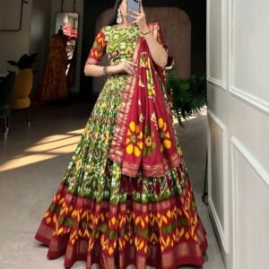 Mahendi Patola Printed Tussar Silk Lehenga choli