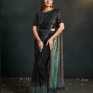 Mahotsav Moh Manthan Black Silk Crepe Georgette Ready to Wear Saree with Stitched Blouse