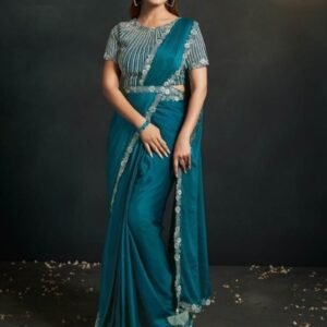 Mahotsav Moh Manthan Satin Silk Crepe Rama Ready to Wear Saree with Stitched Blouse