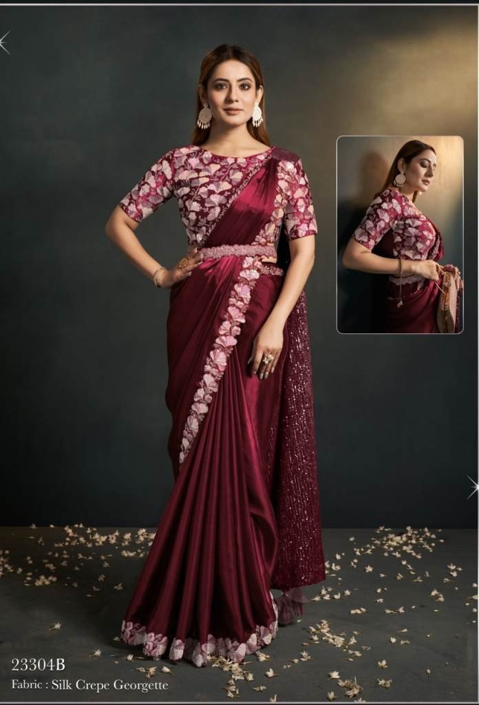 mahotsav moh manthan silk crep 1711705832 Mahotsav Moh Manthan Silk Crepe Georgette Ready to Wear Saree with Stitched Blouse