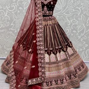 Maroon Celebrity Bridal Velvet Lehenga Choli