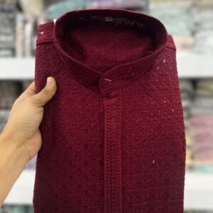 Maroon Color Chikan Work Rayon Kurta Pyjama