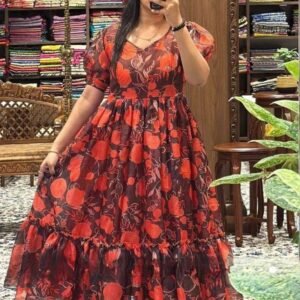 Maroon Color Printed Kota Chex Midi Dress