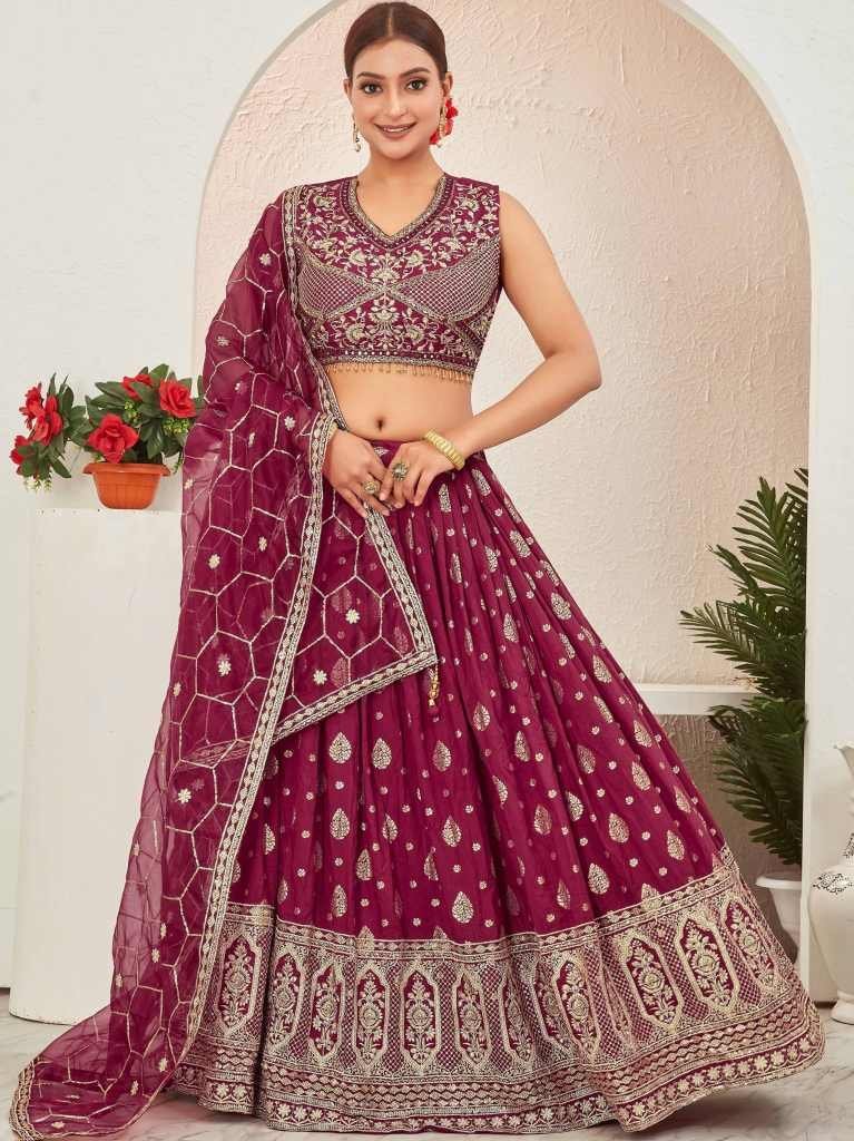 maroon embroidered readymade l 1715083834 Maroon Embroidered Readymade Lehenga Choli