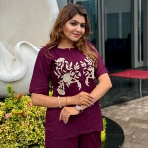 Maroon Embroidery Work Rich Look Imported Cord Set