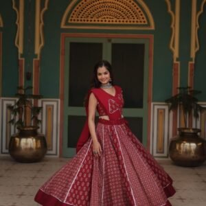 Maroon Fancy Printed Rayon Lehenga Choli With Gotta Patti Lace