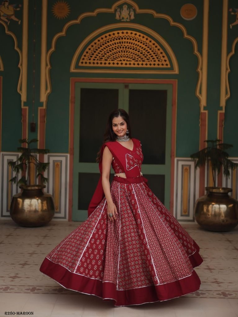maroon fancy printed rayon leh 1725628518 Maroon Fancy Printed Rayon Lehenga Choli With Gotta Patti Lace