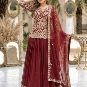 Maroon Faux Georgette Lehenga Set with Heavy Sequence Work And Dupatta