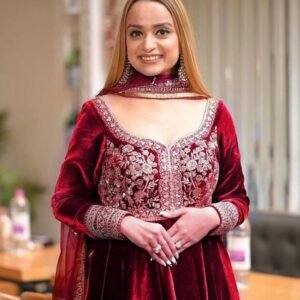 Maroon Festival Wear Sequence Velvet Palazzo Suits