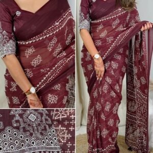 Maroon Jacquard Zari Silk Embroidery Work Saree
