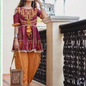 Maroon Kedias and Tulip Pants Pure Khadi With Embroiderey Work
