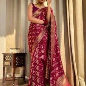 Maroon Luxury Look Pure Banarasi Soft Silk Saree