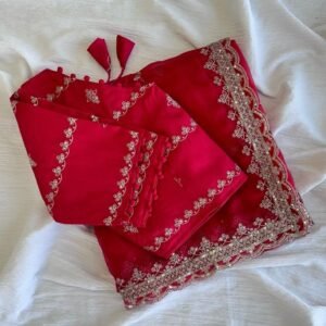 Maroon Party Wear Embroidery Work Soft Organza Saree
