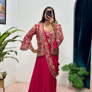 Maroon Party Wear Ready To Wear Sarees With Uniqe Style Koti