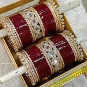 Maroon Plain and Golden Stone Bangles Bridal Chuda