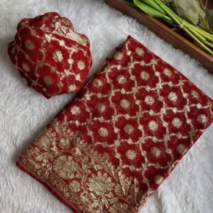 Maroon Pure Viscose Georgette Banarasi Saree With 1 Mtr Jari Work Blouse