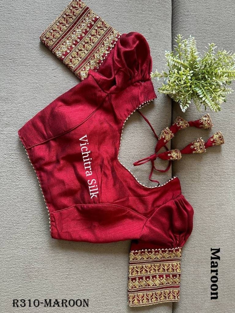 maroon readymade vichitra silk 1726914698 Maroon Readymade Vichitra Silk Blouse With Puff And Gota Less