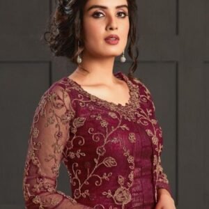 Maroon Sequence Work Pakistani unstitched Net Koti Suits