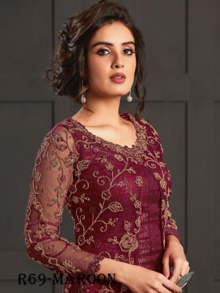 maroon sequence work pakistani 1718625327 Maroon Sequence Work Pakistani unstitched Net Koti Suits