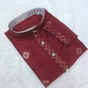 Maroon Silk Kurta And Pyjama With Sequence Embroidery Work