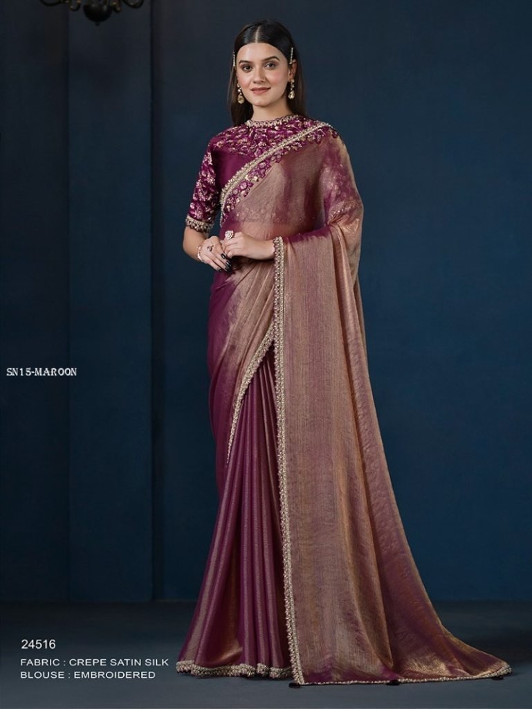 maroon silk saree with zari wo 1748510706 Maroon Silk Saree With Zari Work For Women