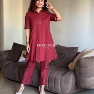 Maroon Stylish Mul Cotton Coord Set