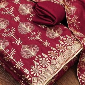 Maroon Vichitra Silk Unstitched Salwar Suit Set