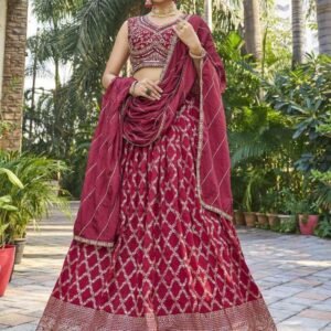 Marvelous Maroon Thread Work Stitched Lehenga choli