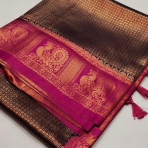 Mayurika Brown And Pink Soft Silk Rich Pallu Kubera Pattu Saree