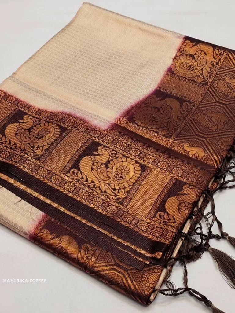 mayurika coffee soft silk rich 1713270981 Mayurika Coffee Soft Silk Rich Pallu Kubera Pattu Saree