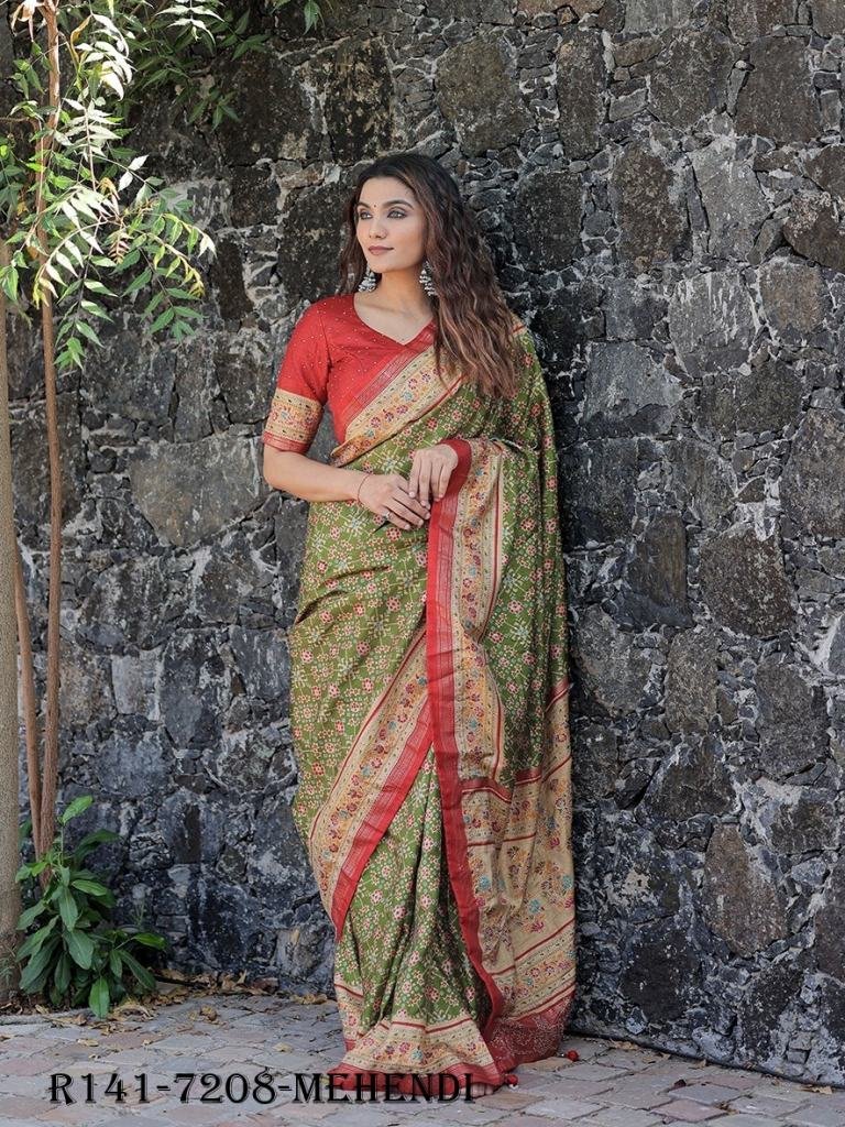 mehendi beautiful wedding foil 1720773890 Mehendi Beautiful Wedding Foil Printed Dola Silk Saree With One Meter Blouse