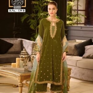Mehendi Color Heavy Embroidery Work Suit Set