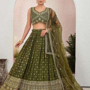 Mehendi Green Jacquard Dola Silk Lehenga Choli Set