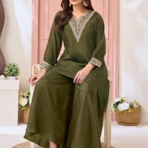 Mehendi Green Plus Size Lightweight Chinon Cord Set