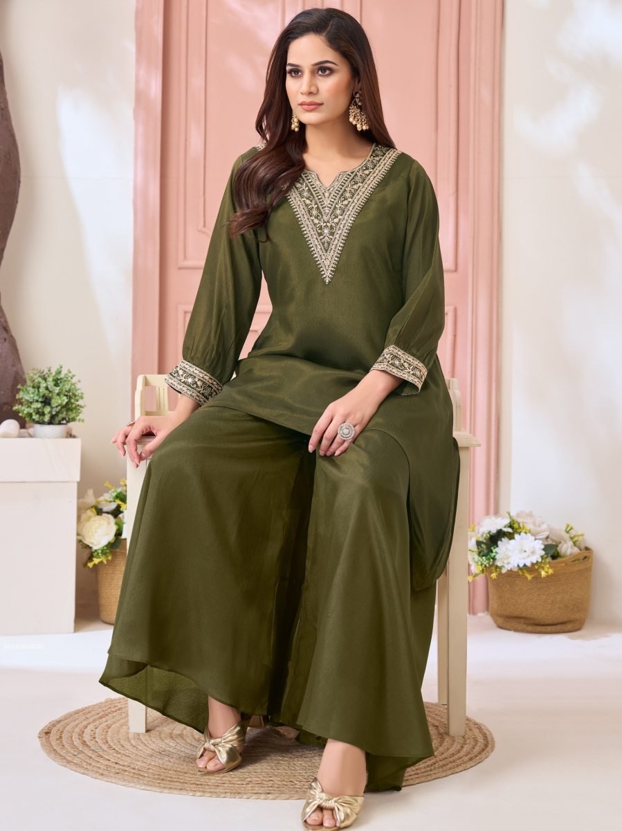 mehendi green plus size lightw 1776431671 Mehendi Green Plus Size Lightweight Chinon Cord Set