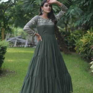 Mehendi Luxury Look Embroidered Gown With 12 Mtr Flair