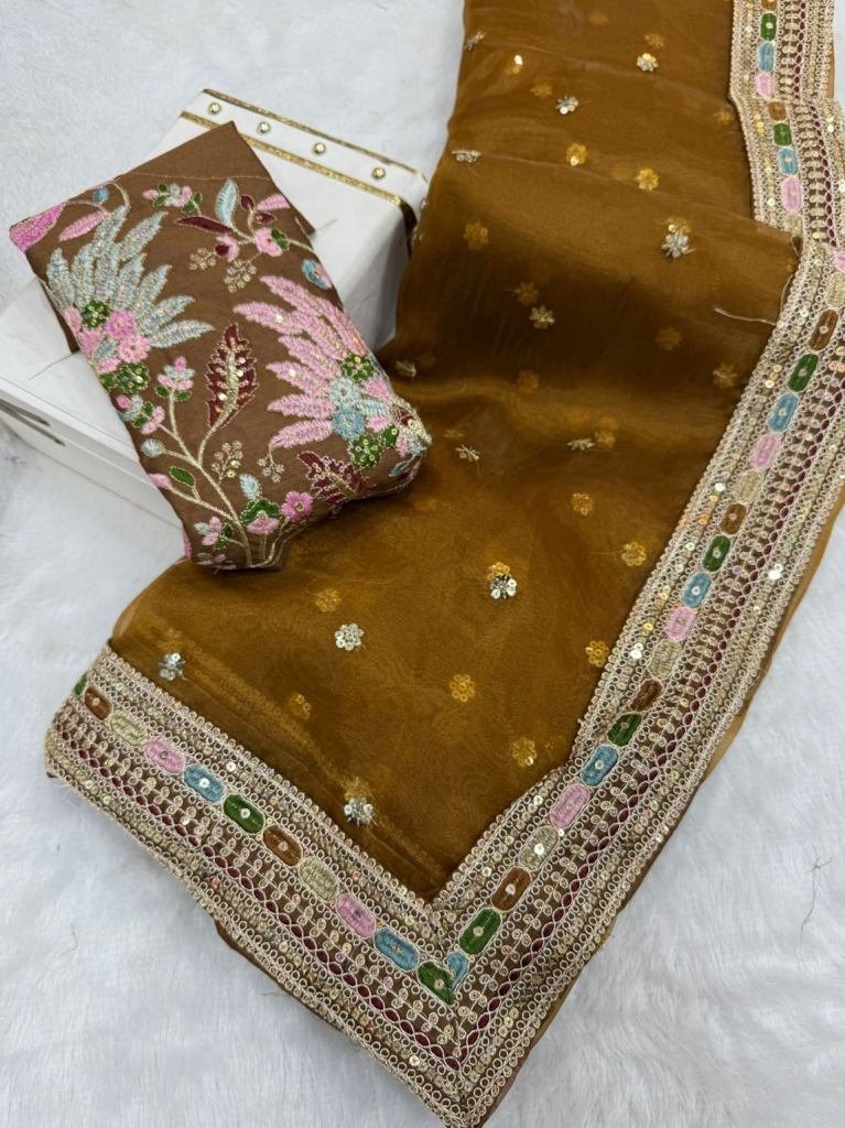 mehendi pure organza silk embr 1749464876 Mehendi Pure Organza Silk Embroidery Work Saree