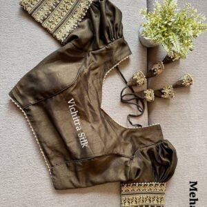 Mehendi Readymade Vichitra Silk Blouse With Puff And Gota Less
