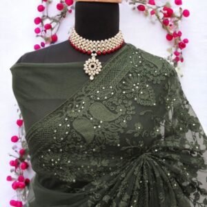Mehendi Sonalika Embroidered Pure Soft Net Saree