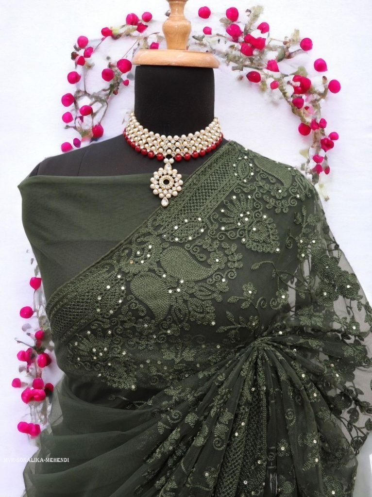 mehendi sonalika embroidered p 1715245661 Mehendi Sonalika Embroidered Pure Soft Net Saree