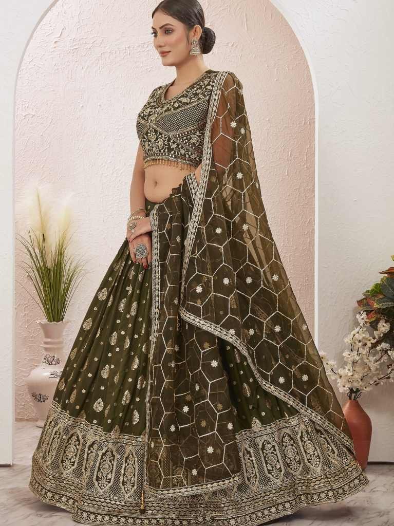 mehendi special embroidered re 1715083087 Mehendi Special Embroidered Readymade Lehenga Choli