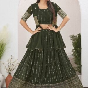 Mehendi Special Georgette Green Lehenga With Shrug
