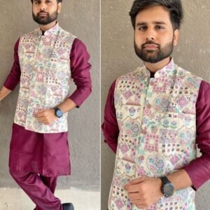 Men Banglori Silk Kurta With Embroidery Work Koti